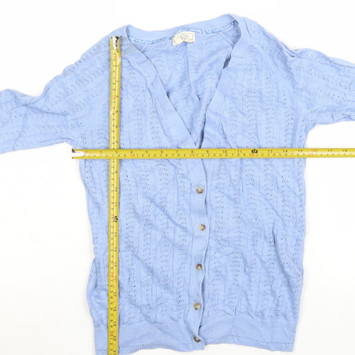 Fat Face Women's Blue Cotton Knit Cardigan UK 12 V-Neck Button