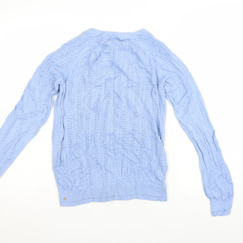 Fat Face Women's Blue Cotton Knit Cardigan UK 12 V-Neck Button