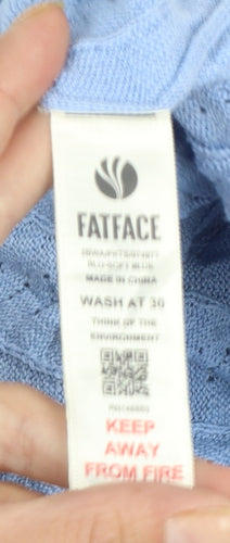 Fat Face Women's Blue Cotton Knit Cardigan UK 12 V-Neck Button