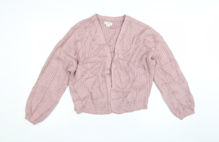 Fat Face Women's Pink Open-Knit Long Sleeve Cardigan UK 12