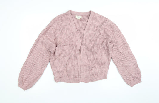 Fat Face Women's Pink Open-Knit Long Sleeve Cardigan UK 12