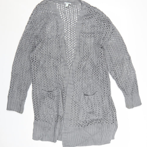 Dip Women's Grey Open Knit Long Sleeve Cardigan Size L