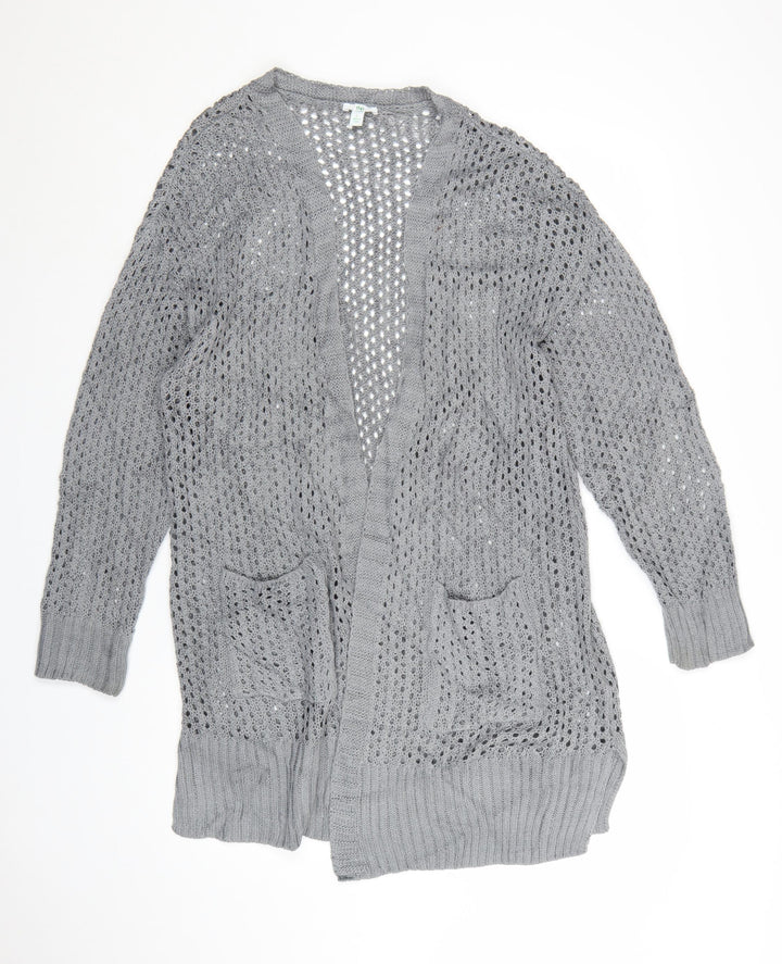 Dip Women's Grey Open Knit Long Sleeve Cardigan Size L