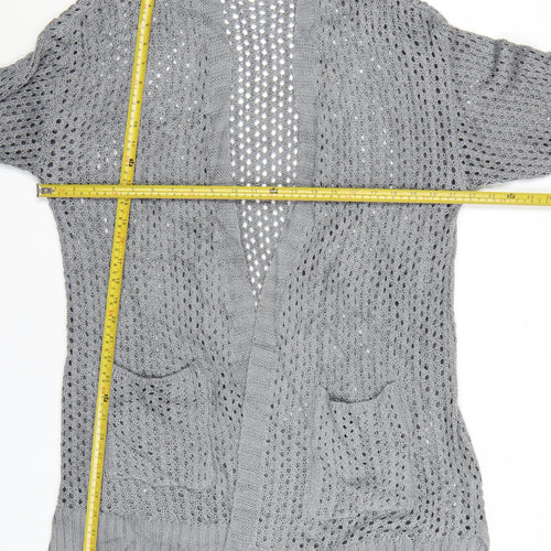 Dip Women's Grey Open Knit Long Sleeve Cardigan Size L