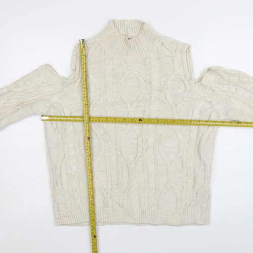 River Island Women Ivory Cold Shoulder Cable-Knit Jumper Size 12