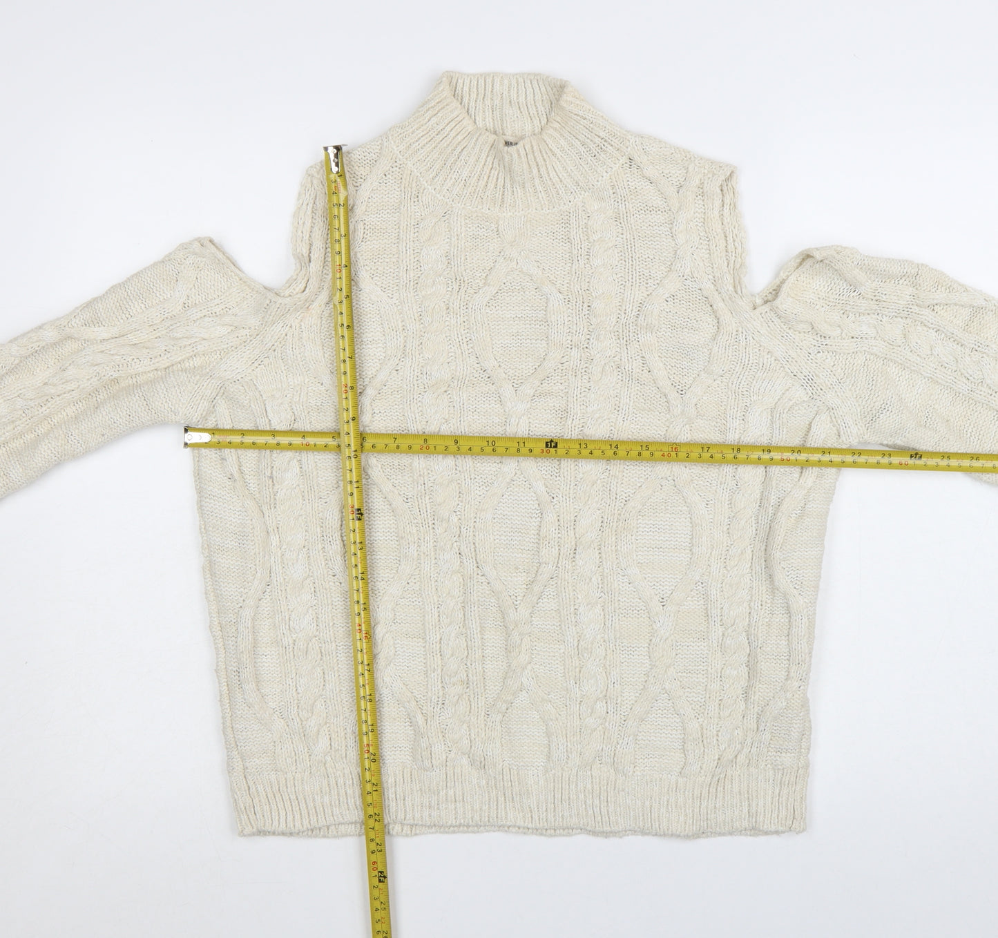 River Island Women Ivory Cold Shoulder Cable-Knit Jumper Size 12
