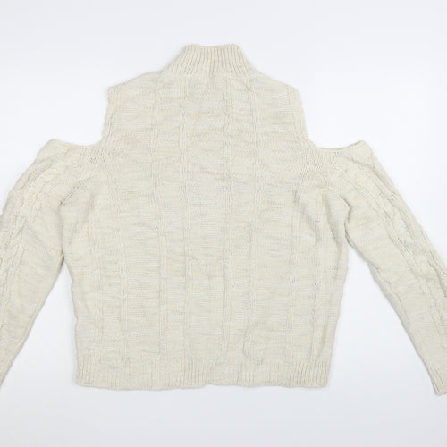 River Island Women Ivory Cold Shoulder Cable-Knit Jumper Size 12