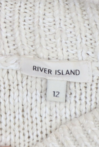 River Island Women Ivory Cold Shoulder Cable-Knit Jumper Size 12