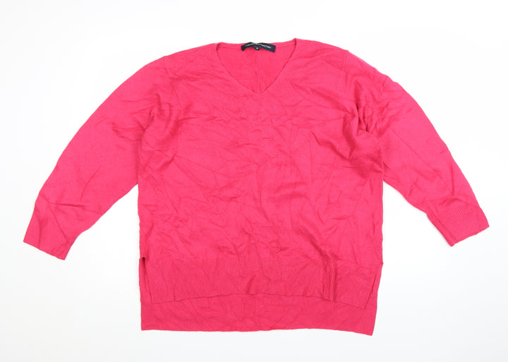 French Connection Women's Pink V-Neck Cotton Jumper Size M