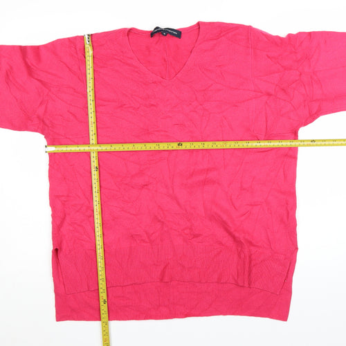 French Connection Women's Pink V-Neck Cotton Jumper Size M