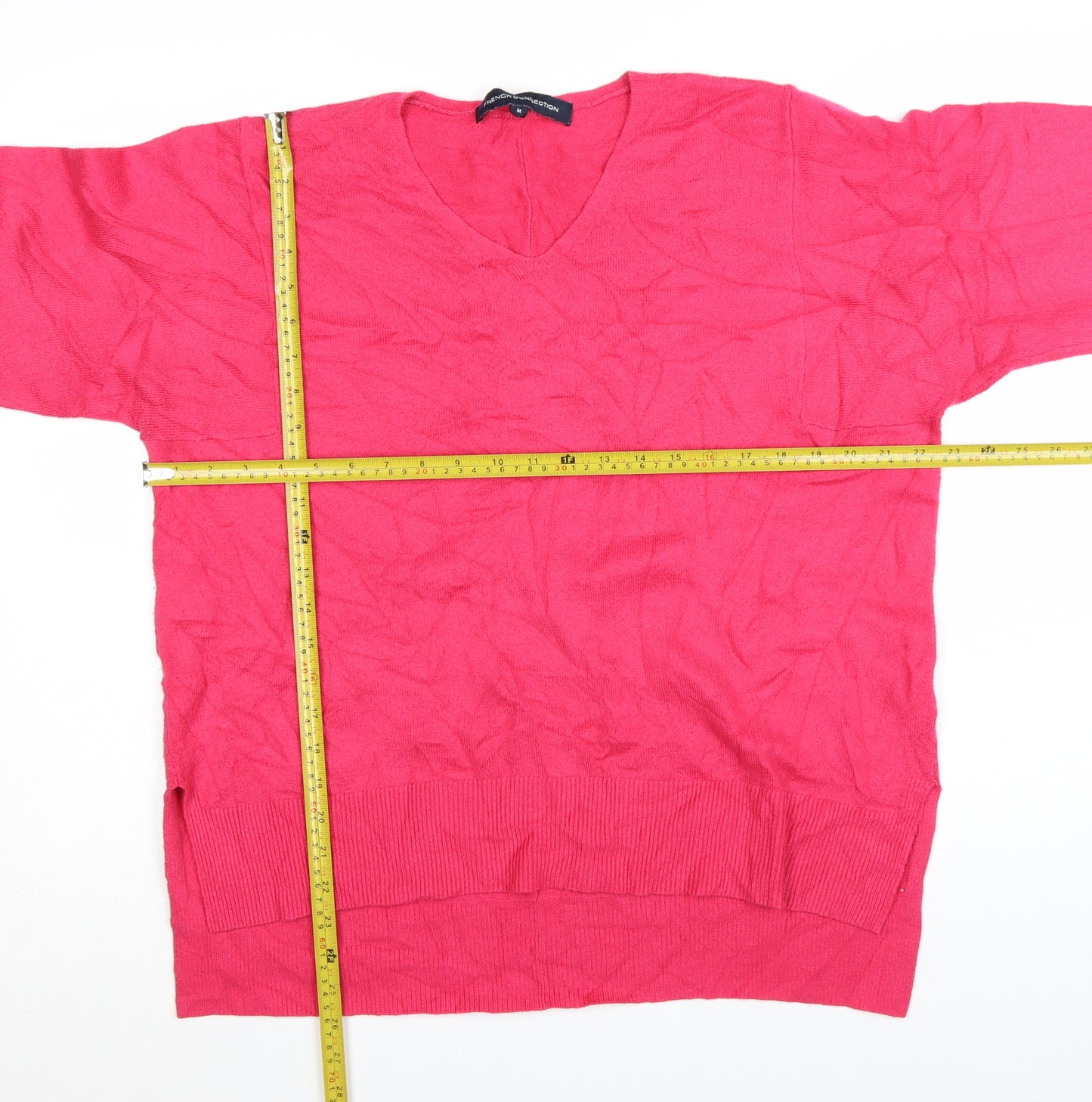 French Connection Women's Pink V-Neck Cotton Jumper Size M