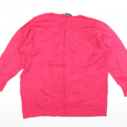 French Connection Women's Pink V-Neck Cotton Jumper Size M