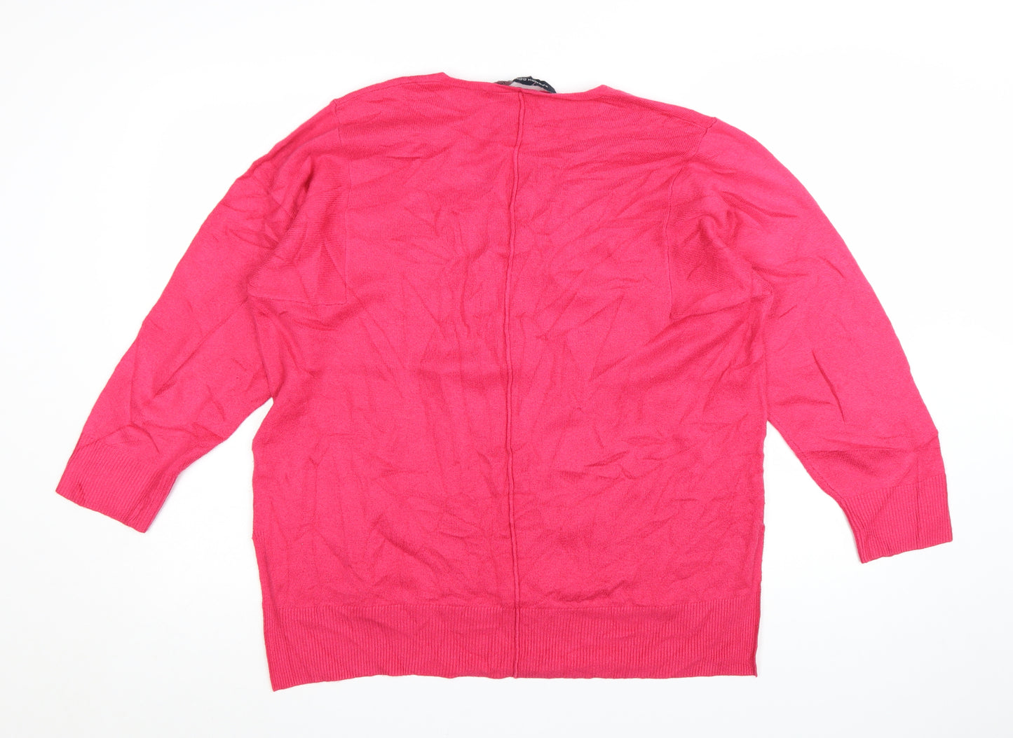 French Connection Women's Pink V-Neck Cotton Jumper Size M