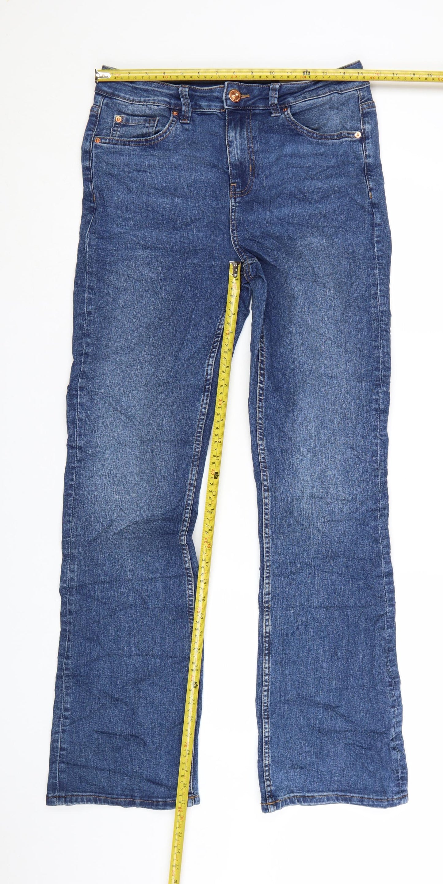 Marks and Spencer Women Blue Bootcut Stretch Jeans Size 12 Short