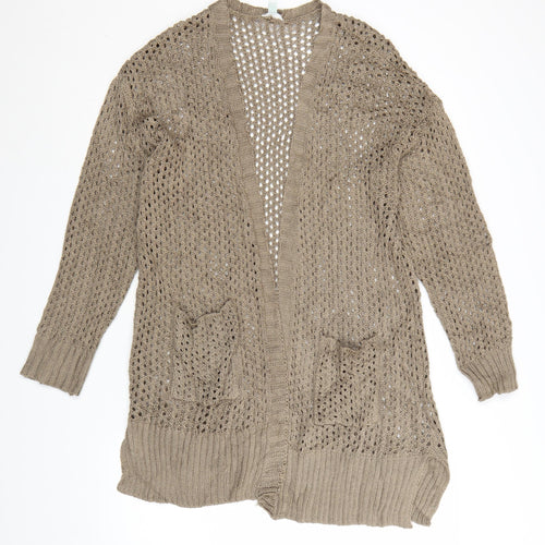 Dip Women Beige Open Knit Long Sleeve Cardigan L Lightweight