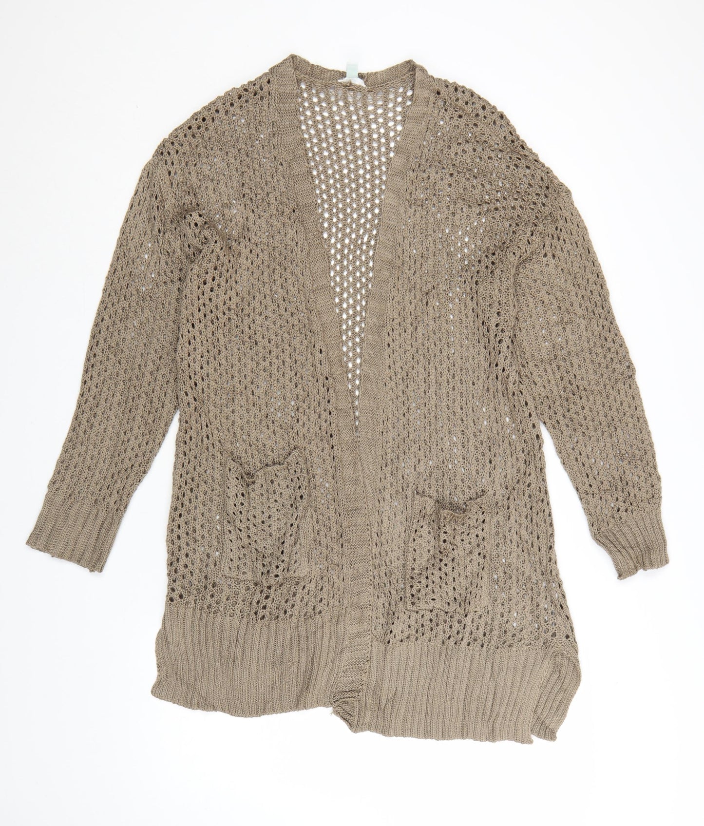 Dip Women Beige Open Knit Long Sleeve Cardigan L Lightweight