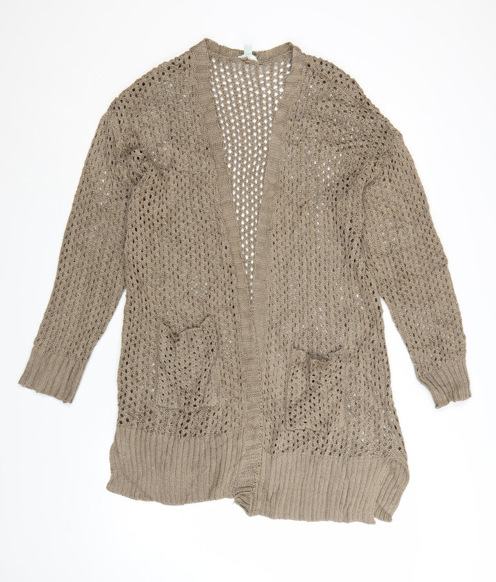 Dip Women Beige Open Knit Long Sleeve Cardigan L Lightweight