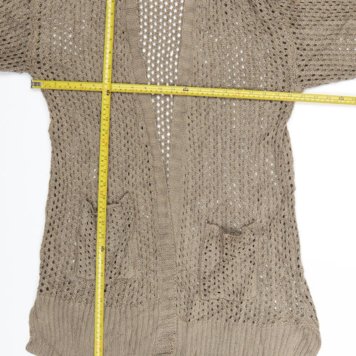 Dip Women Beige Open Knit Long Sleeve Cardigan L Lightweight