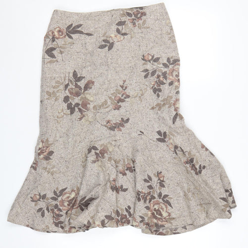 Precis Petite Women's Beige Floral Wool Blend Flared Skirt UK 10