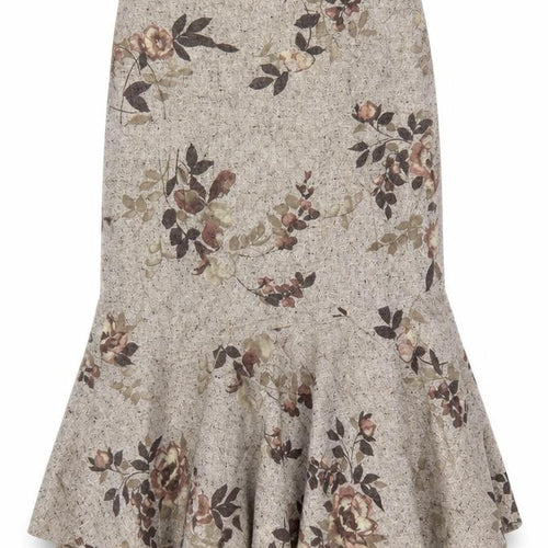 Precis Petite Women's Beige Floral Wool Blend Flared Skirt UK 10