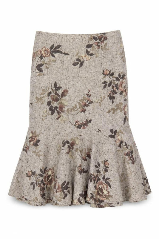 Precis Petite Women's Beige Floral Wool Blend Flared Skirt UK 10