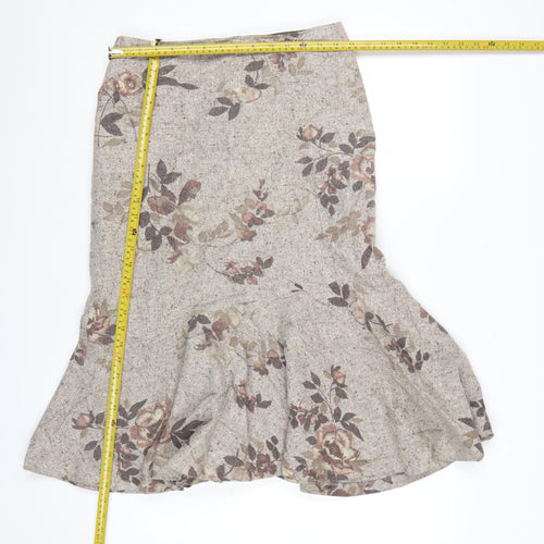 Precis Petite Women's Beige Floral Wool Blend Flared Skirt UK 10