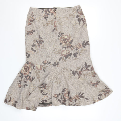 Precis Petite Women's Beige Floral Wool Blend Flared Skirt UK 10