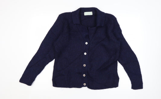 The Edinburgh Collection Women's Blue Wool Collared Cardigan S