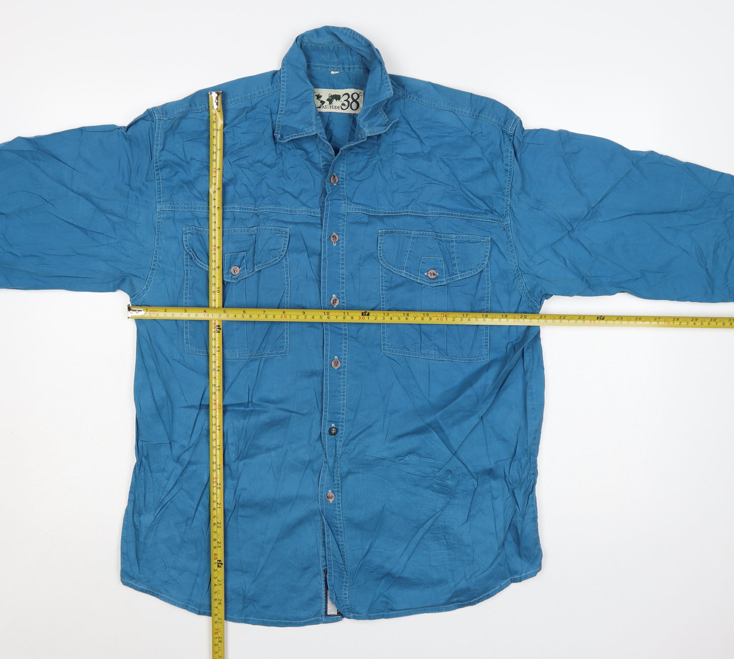 Latitude 38 Men's Blue Cotton Long Sleeve Button-Up Shirt Size M