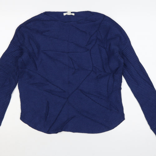 White Stuff Women's Blue Cotton Waffle-Knit Jumper UK 8