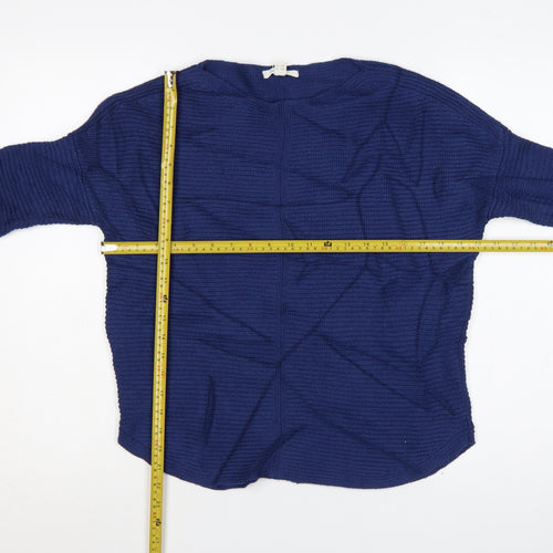 White Stuff Women's Blue Cotton Waffle-Knit Jumper UK 8