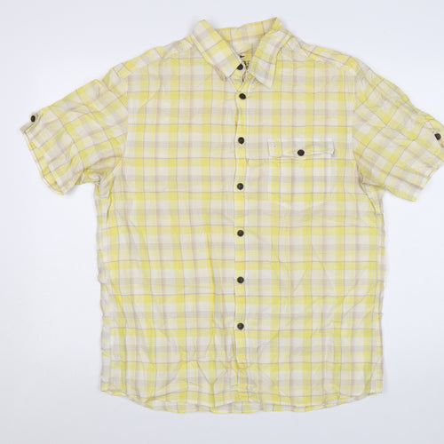 Marks and Spencer Men's Yellow Check Short Sleeve Cotton Shirt M