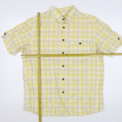 Marks and Spencer Men's Yellow Check Short Sleeve Cotton Shirt M