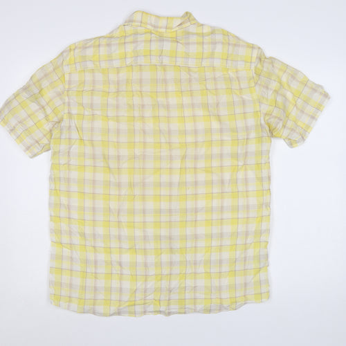 Marks and Spencer Men's Yellow Check Short Sleeve Cotton Shirt M