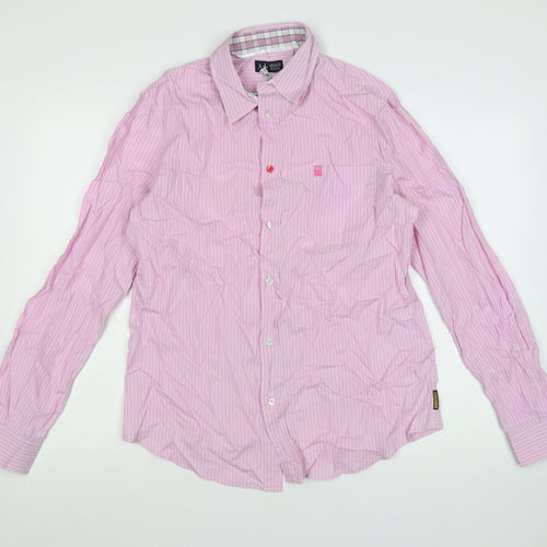 Armani Jeans Men's Pink Striped Long Sleeve Cotton Shirt XL Regular Fit