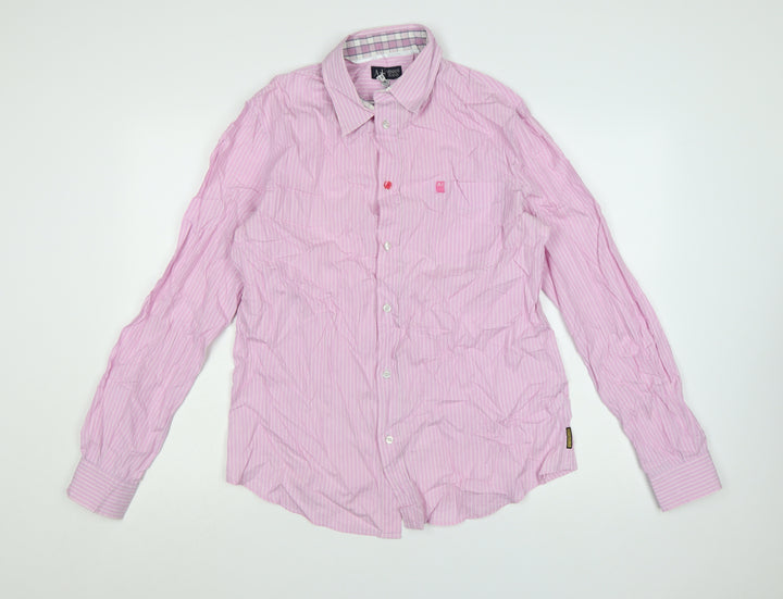 Armani Jeans Men's Pink Striped Long Sleeve Cotton Shirt XL Regular Fit