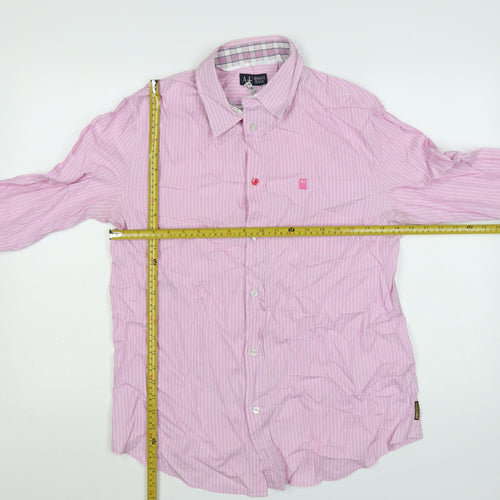 Armani Jeans Men's Pink Striped Long Sleeve Cotton Shirt XL Regular Fit