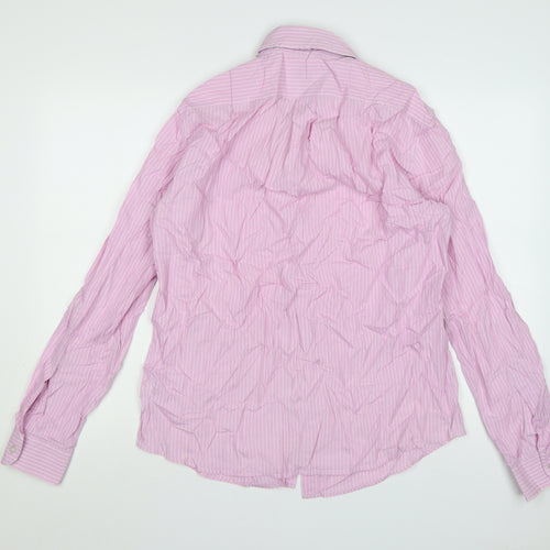 Armani Jeans Men's Pink Striped Long Sleeve Cotton Shirt XL Regular Fit