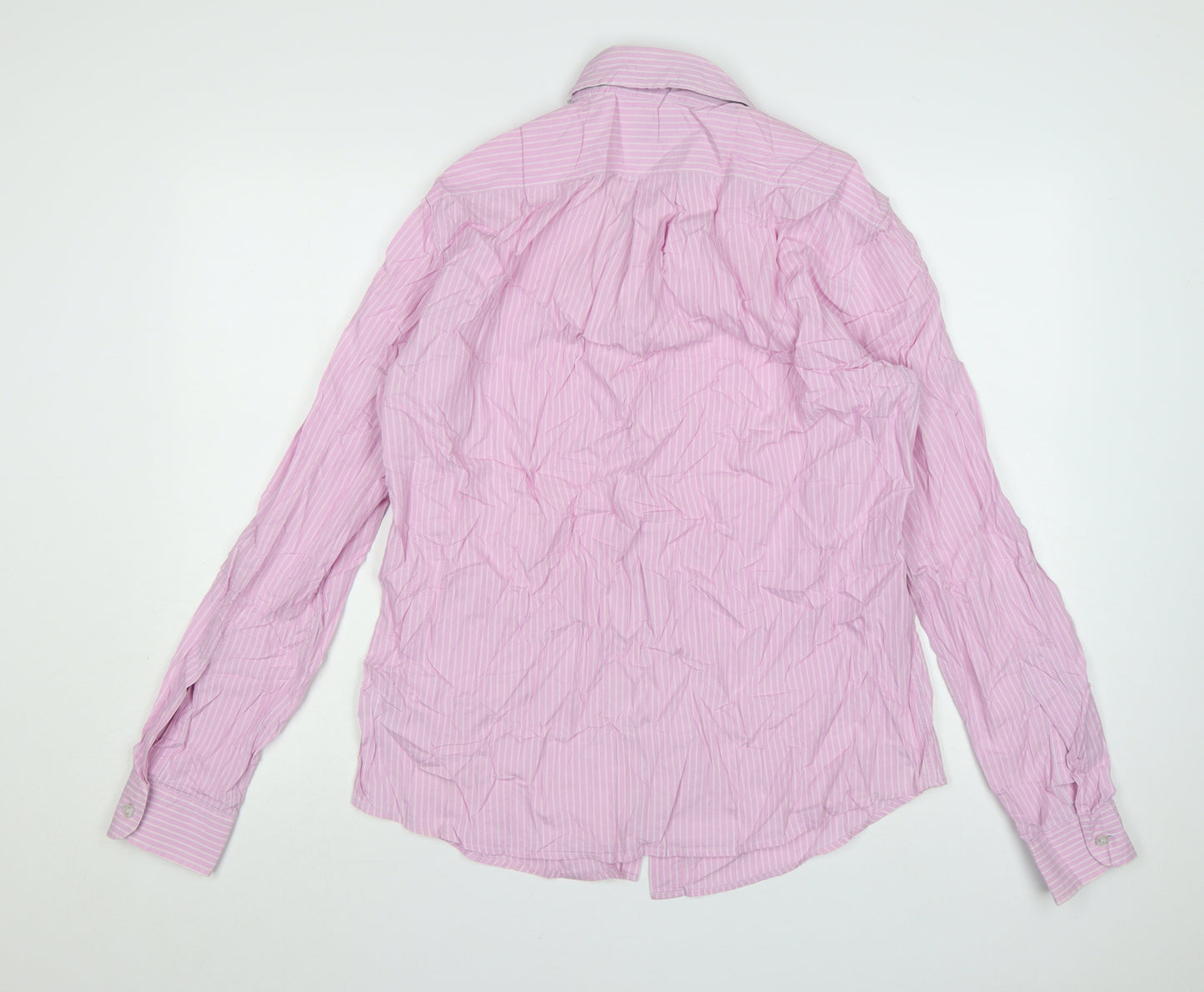 Armani Jeans Men's Pink Striped Long Sleeve Cotton Shirt XL Regular Fit