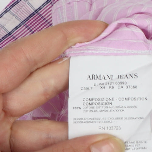 Armani Jeans Men's Pink Striped Long Sleeve Cotton Shirt XL Regular Fit