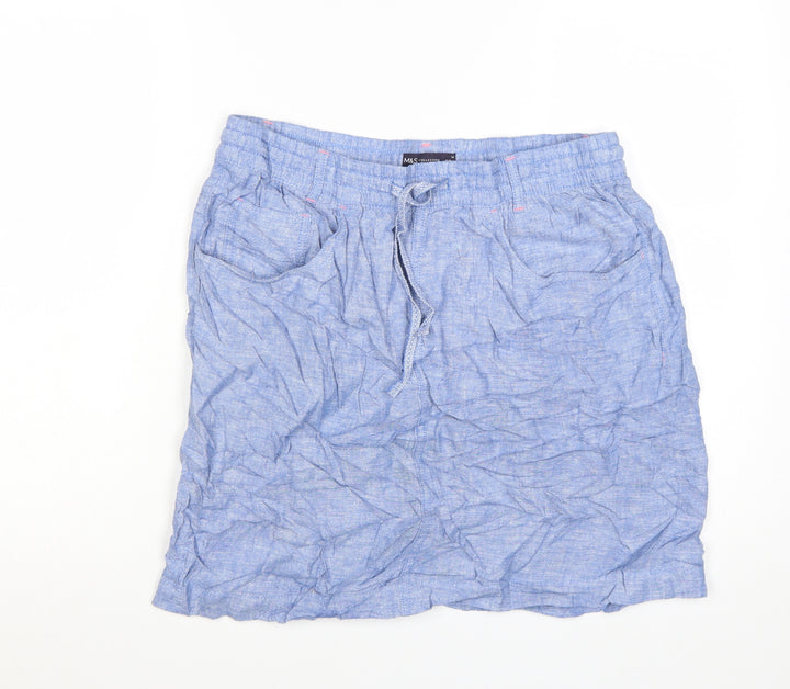 Marks and Spencer Womens Blue Linen Blend Knee Length Skirt Size 16