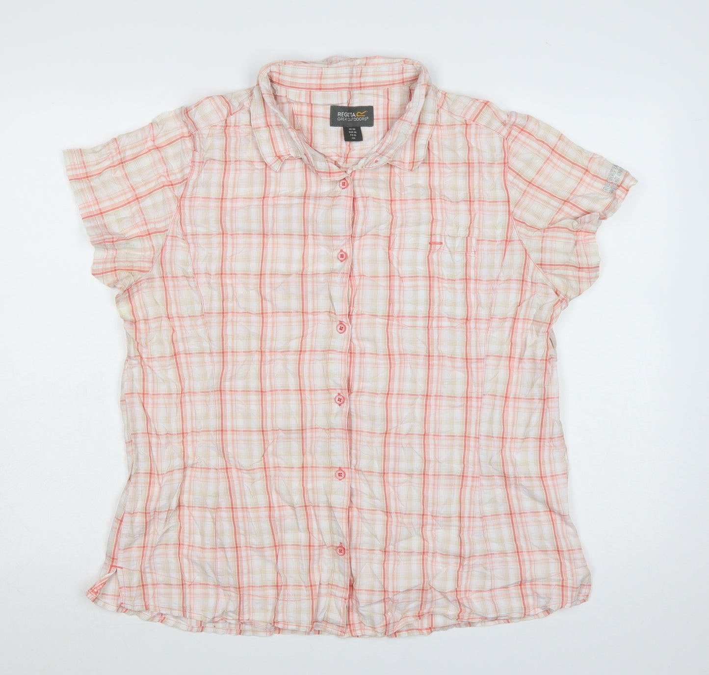 Regatta Men Beige Check Short Sleeve Button-Up Casual Shirt Size XL