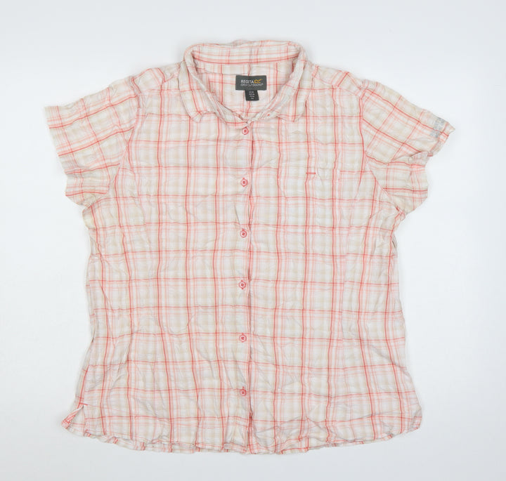 Regatta Men Beige Check Short Sleeve Button-Up Casual Shirt Size XL
