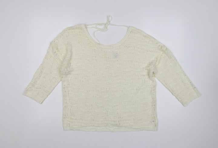 Kaleidoscope Women Ivory Open-Knit 3/4 Sleeve Pullover Jumper Size 14
