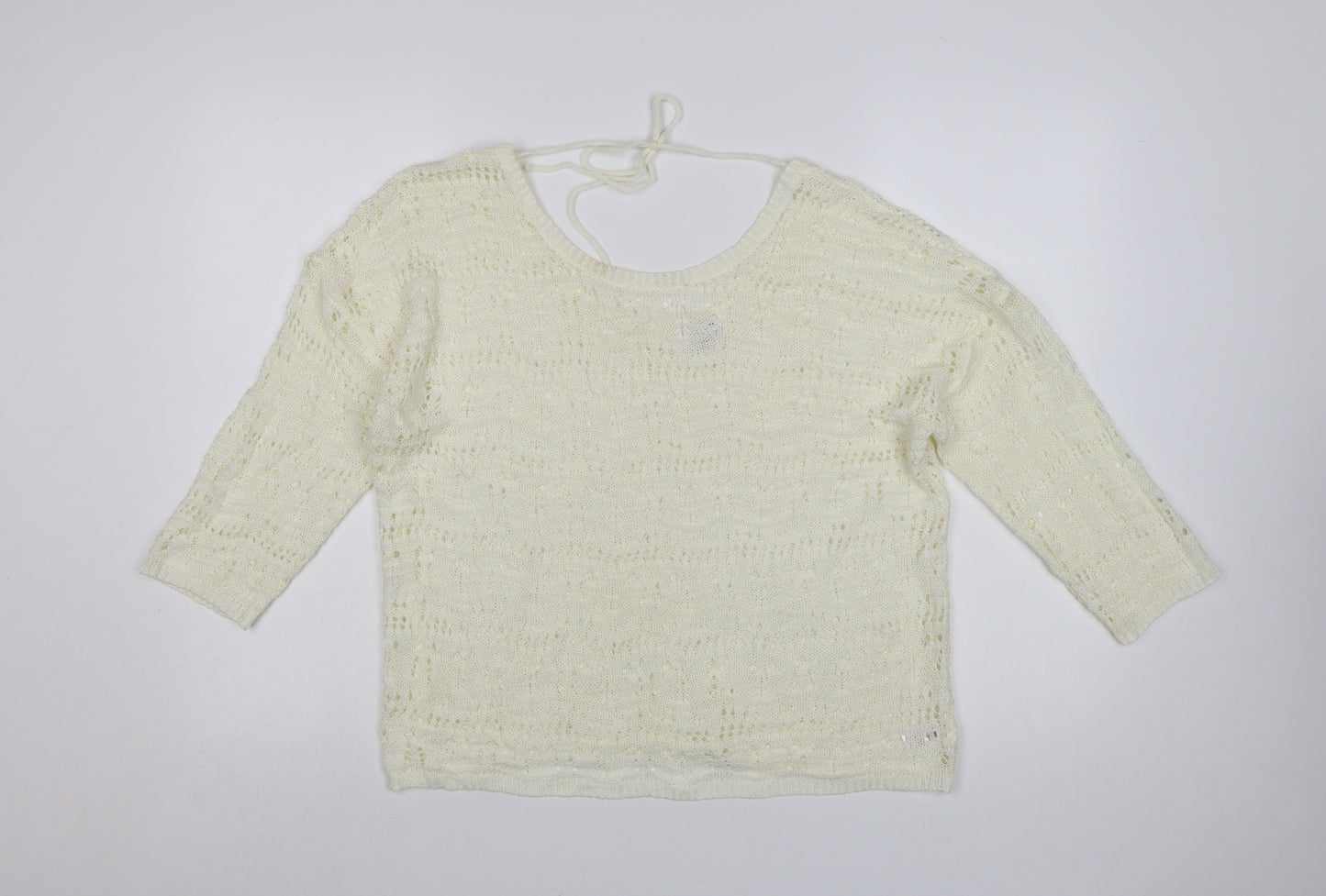Kaleidoscope Women Ivory Open-Knit 3/4 Sleeve Pullover Jumper Size 14