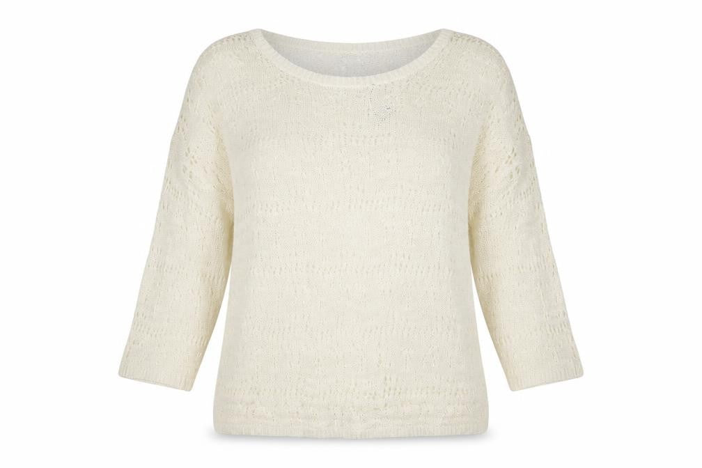 Front view of Kaleidoscope Women Ivory Open-Knit 3/4 Sleeve jumper, size 14