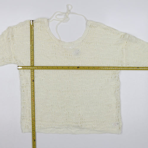 Kaleidoscope Women Ivory Open-Knit 3/4 Sleeve Pullover Jumper Size 14