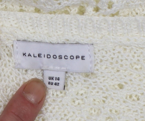 Kaleidoscope Women Ivory Open-Knit 3/4 Sleeve Pullover Jumper Size 14