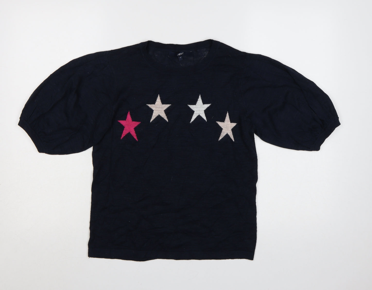 Next Women Blue Star Knit Puff Sleeve Jumper Size 12