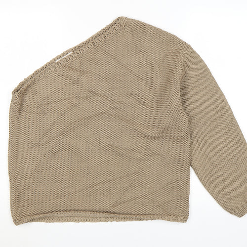 Marks and Spencer Women Beige L Asymmetrical Knit Pullover Jumper